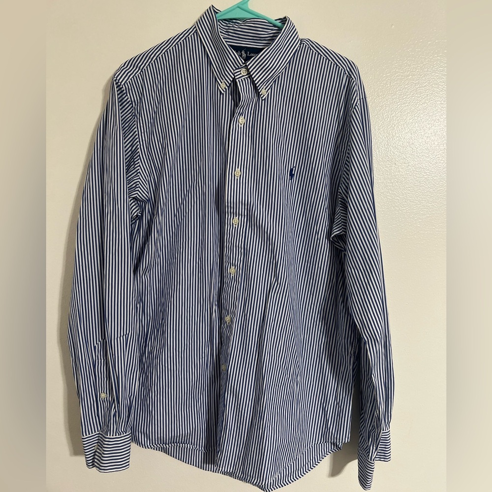 Polo Ralph Lauren Men's 16.5 32/33 (Large) Button Up Striped Shirt Blue